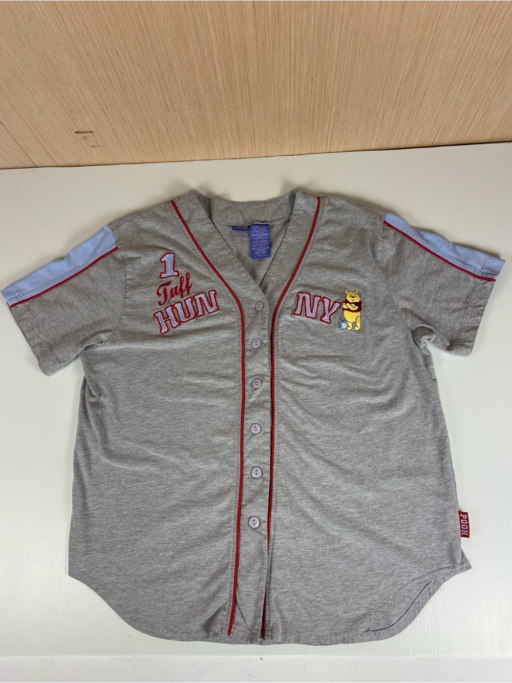 Disney Winnie the Pooh Y2K Baseball Jersey Shirt Gray XL Tuff Hunny NY - Picture 3 of 8